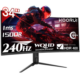 KOORUI Moniteur de Jeu incurvé 34 Pouces, WQHD 3440 x 1440, 240 Hz, réponse OD 1 ms-5 ms,HDR400,courbure 1500R,Hauteur/pivotemen KOORUI Moniteur de Jeu incurvé 34 Pouces, WQHD 3440 x 1440, 240 Hz, réponse OD 1 ms-5 ms,HDR400,courbure 1500R,Hauteur/pivotemen