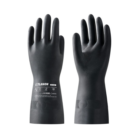 LANON Gants de Protection Chimique en Caoutchouc Naturel, Résistants aux Produits Chimiques et Etanche, EN 374, Noirs, XXL/11