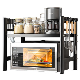 VIPNAJI 2 Niveaux Support de Four à Micro-Ondes Extensible, Etagere Rangement Cuisine Four à Micro Ondes, avec 6 Crochets, Suppo VIPNAJI 2 Niveaux Support de Four à Micro-Ondes Extensible, Etagere Rangement Cuisine Four à Micro Ondes, avec 6 Crochets, Suppo