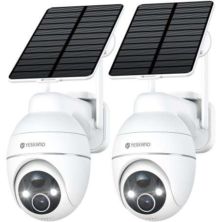 YESKANO 2K Camera Surveillance WiFi Exterieure sans Fil, Panneau Solaire 360° PTZ Caméra Exterieur sans Fil Solaire Batterie 2,4
