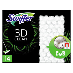Swiffer Balai Attrape-Poussière 3D Clean Recharges Lingettes Sèches, 14 Lingettes Nettoyantes, Attrape et Retient la Poussière Swiffer Balai Attrape-Poussière 3D Clean Recharges Lingettes Sèches, 14 Lingettes Nettoyantes, Attrape et Retient la Poussière