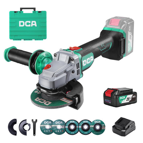 DCA Meuleuse d'angle Sans fil Sans balai 20V, Ø125mm, incl. Batterie 4.0Ah & Chargeur Rapide, 8500 tr/min Meuleuse d'angle avec 