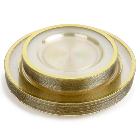 Assiette Reutilisable - 40 Assiettes Plates Plastique Premium sans BPA avec Bord Doré (26cm & 19cm) - Rigide et Élégante pour Ma