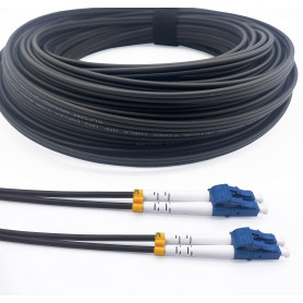 Elfcam® - Câble à Fibre Optique en Acier Blindé pour Extérieur et Intérieur LC/UPC à LC/UPC OS2 Duplex Monomode 9/125μm LSZH,Noi
