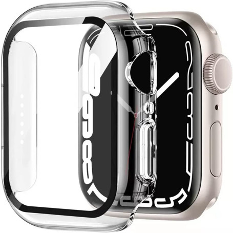 HANKN 2 Pièces Coque Dur pour Apple Watch Series 9 8 7 41mm Protecteur D'écran Verre Trempé, Couverture Complète Anti-Bulle Anti