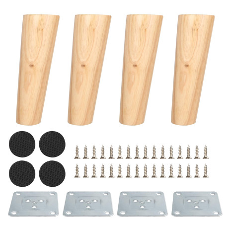 Lot de 4 Pieds de Meuble en Bois, Pieds de Meuble Coniques inclinés de 15 cm, Pieds de Table de Remplacement en Bois Massif en c