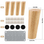Pieds de Meuble en Bois de Rechange 12cm - Lot de 4 Avec Plaque de Montage, Vis et Tapis Antidérapant - Pour Canapé, Lit et Chai