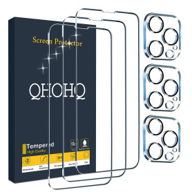 QHOHQ 3 Pièces Verre Trempé pour iPhone 13 Pro Max 6.7" avec 3 Pièces Caméra Arrière Protecteur, Ultra Résistant Film Protection