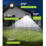 spqment Spot à Led Solaire d'Extérieur avec Détecteur de Mouvement 288 LED Lumière à Led d'Extérieur 3 Modes avec 5M de Câble IP