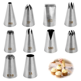 10pcs Grosse Douille Patisserie Professionnelle, Douille Cannelée, Kit d'Accessoires de Pâtisserie DIY Spécialisé dans la Décora