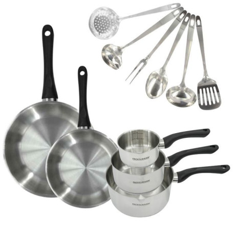 Batterie de cuisine - Tous feux dont induction - FACKELMANN - Geneva - Inox - 2 poeles 24 et 28, 3 casseroles et 6 ustensiles...