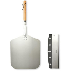 Set a pizza - LIVOO - MES149 - 1 pelle en aluminium - Manche en bois de hetre - Couteau a pizza acier inoxydable Set a pizza - LIVOO - MES149 - 1 pelle en aluminium - Manche en bois de hetre - Couteau a pizza acier inoxydable
