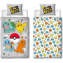 Parure de lit réversible - POKEMON - Pikachu et Starter - Gris - Microfibre - 1 housse de couette 140 x 200 cm + 1 taie 63 x 63