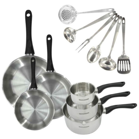 Batterie de cuisine - Tous feux dont induction - FACKELMANN - Geneva - Inox - 3 poeles, 3 casseroles et 6 ustensiles