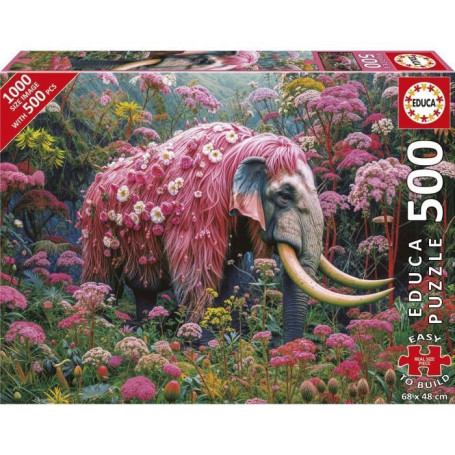 Puzzle - EDUCA - Éléphant Fleuri - 500 pieces - Theme Animaux - Pour enfants a partir de 10 ans