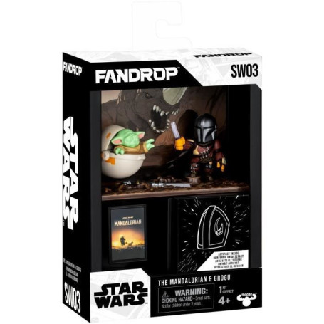 Figurine - FANDROP x STAR WARS - Mandalorian & Grogu - Vitrine avec scene culte + mini affiche - 18 cm