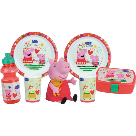 Lot vaisselle - FUN HOUSE - PEPPA PIG - 2 assiettes creuses Ø 22 cm, 2 verres 220 ml, gourde 350 ml, boîte a goûter et peluche 1