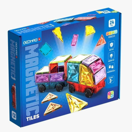Tuiles magnétiques - GEOMAG - Tiles Gems Vehicles - 24 pieces - Effet cristal - Des 3 ans