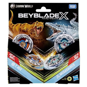 Beyblade X Jurassic World T. Rex contre Mosasaurus, 2 toupies de compétition Takara Tomy, 2 lanceurs, des 8 ans Beyblade X Jurassic World T. Rex contre Mosasaurus, 2 toupies de compétition Takara Tomy, 2 lanceurs, des 8 ans