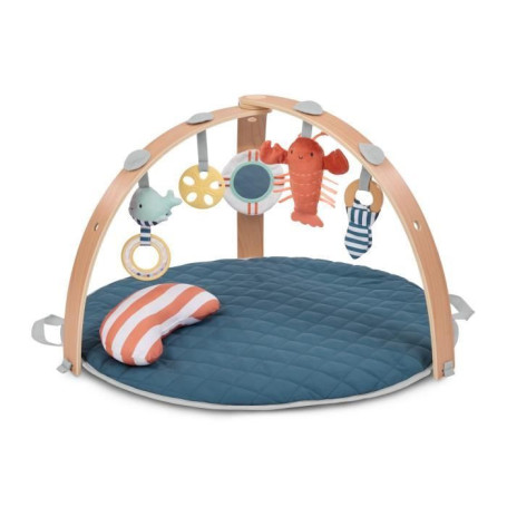 INGENUITY Tapis d'éveil réversible bébé évolutif - Marin - pliable, arche de jeu en bois amovible, 5 jouets, miroir, coussin