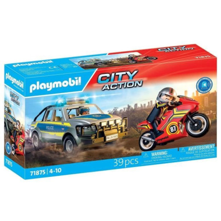 Playmobil 71875 Pick-up de police, moto & 2 personnages, Les policiers, City Action, 39 pieces, des 4 ans