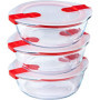Lot de 3 lunch box - PYREX - Cook & Heat - Verre - Rond - Couvercle a valves vapeur spécial micro-onde - 1,1 L