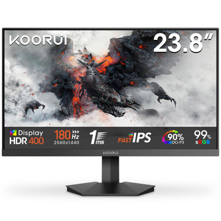 KOORUI G2421V Ecran PC Gamer 24 Pouces, 180Hz, Fast IPS, QHD 1440P Ecran Gaming, 1ms, HDR 400, Adaptive Sync,Compatible VESA 75