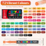 Funnasting 72 Couleurs Feutre Acrylique, Tête de Brosse Douce Marqueur Peinture Acrylique pour Coloriage, Verre, Tissu, Oeuf, Pé