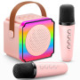 Gontence Micro Karaoke Enfant avec 2 Micro sans Fil, Cadeau Anniversaire Fille et Garçon 3-12 Ans, Micro Karaokeavec LED, Effets
