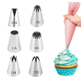 GONDNOWS Lot de 6 grandes douilles professionnelles (580, 2D, 2C, 1M，1A，6B) pour la décoration de gâteaux et cupcakes - Compatib