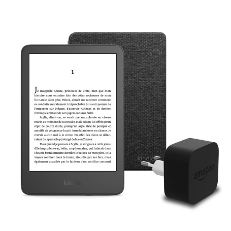 Le nouveau Kindle (version 2024) 16 GB avec publicités, une housse en tissu Amazon et un adaptateur secteur Amazon Powerfast 9 W