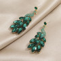 IMINI Boucles d'oreilles paon pour femmes et filles - En cristal vert - Plume de paon - Boucles d'oreilles en cristal bohème - P