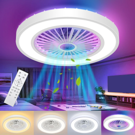 Peasur RGB Ventilateur de plafond avec Lumière et Telecommande, 3000K/4000K/6500K & Dimmable, 6 vitesses, minuterie, mode vent n