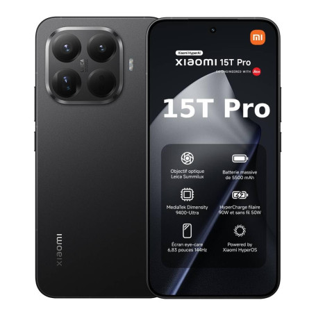 XIAOMI 15T Pro, Smartphone 12 + 512 Go, écran 6,83" 144 Hz avec Protection oculaire, MediaTek Dimensity 9400+, Téléobjectif Leic