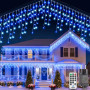 PBGMRT Guirlande Lumineuse Exterieur, Rideau Lumineux Noel 10+5m - IP65 Étanchéité, 8 Modes (Bleu-Blanc), Télécommande, Minuteri
