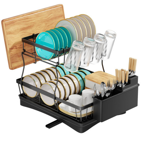 TidyIsles Égouttoir à Vaisselle - 2 Niveaux pour économiser de l'espace avec Porte-ustensiles, égouttoir de Cuisine