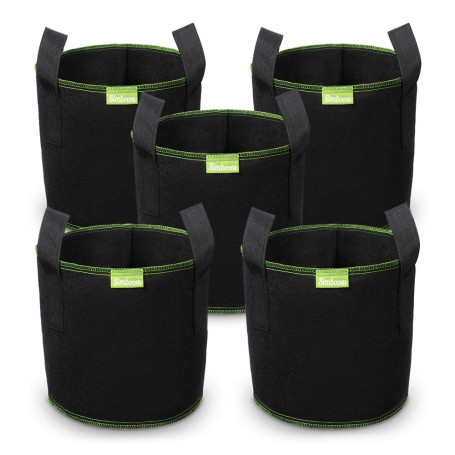 SIMBOOM Sacs à Plantes, Lot de 5 Sac de Culture en Non Tissé Sac de Plantation Jardin avec Poignée Sangles Aération Tissu Pots, 
