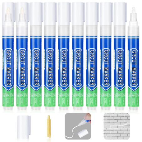 Flintronic Stylo Joint Carrelage Blanc, 10PCS Stylo de Carrelage à Coulis, Imperméable Marqueur Joints, Rénovateur de Coulis Bla