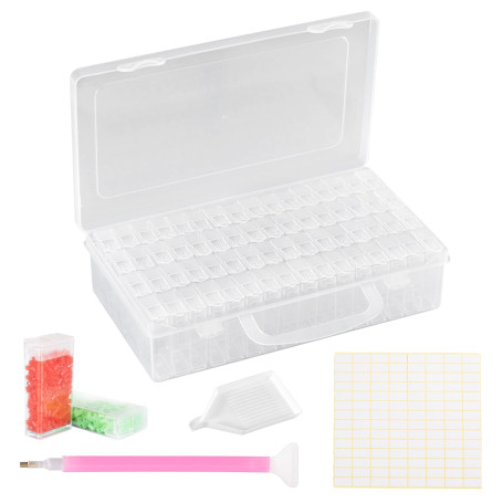 Kiperline Diamond Painting Boîtes De Rangement, 64 Pièces Diamond Painting Accessoires avec 112 Étiquettes pour Diamants, Perles
