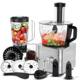 SNDOAS Robot Cuisine Multifonctions, 1100 W Robot Culinaire, Bol Mélangeur 3.2 L, Hachoir Multifonction, Mixeur 1.5 L, Moulin à 