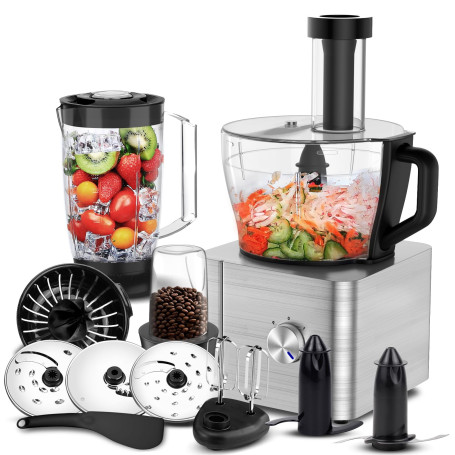 SNDOAS Robot Cuisine Multifonctions, 1100 W Robot Culinaire, Bol Mélangeur 3.2 L, Hachoir Multifonction, Mixeur 1.5 L, Moulin à 