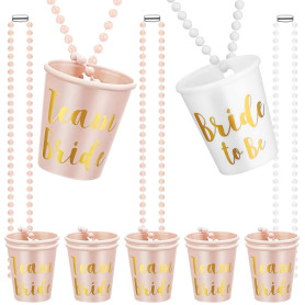 Équipe Mariée Verres à Shot 12 Pièces Collier Bachelorette Plastique Perlé Collier Verre Mariée avec Feuille d'Or pour Fête de B