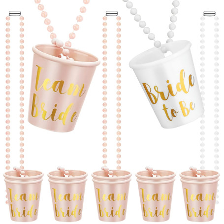 Équipe Mariée Verres à Shot 12 Pièces Collier Bachelorette Plastique Perlé Collier Verre Mariée avec Feuille d'Or pour Fête de B