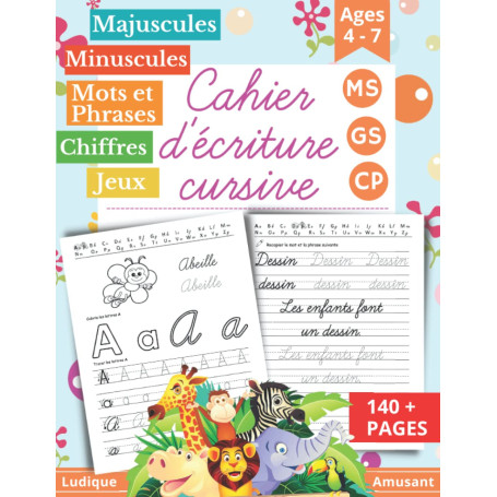 Cahier d’Écriture Cursive: Moyenne Grande Section Maternelles et CP. Cahier pour Apprendre à Écrire en Cursive - Alphabet Majusc