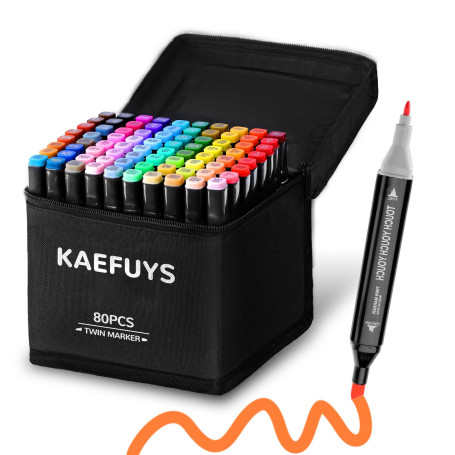 KAEFUYS marker Feutres Alcool Professionnels 80 Couleurs – Twinmarkers Double Pointe pour Coloriage Adulte, Art, Croquis et Écri