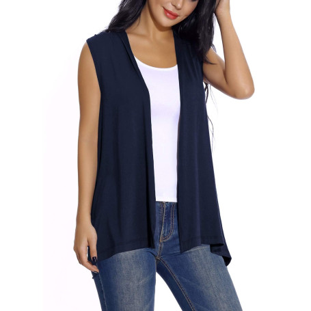 Femmes sans Manches Cardigan Solide Gilet Leger Veste