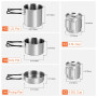 Odoland Lot de 13 casseroles et poêles de camping en acier inoxydable avec tasses et réchaud en acier inoxydable pour camping, r