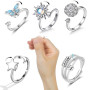 Hifot 5pcs Bague Anti Stress Femme Argent, Fidget Bague Anxiété Rotative, Bague Ouverts Reglables, Spinner Anneaux Anti Stress E