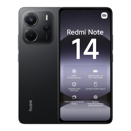 XIAOMI Smartphone Redmi Note 14,8+128GB,Noir,108Système de caméra MP IA,Batterie 5500mAh,écran de Soins oculIAres 120Hz,fonction
