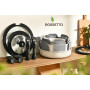 ROSSETTO – Set de cuisine comprenant 23 pièces. Une marmite, une sauteuse, des poêles et des casseroles le tout empliable, poign